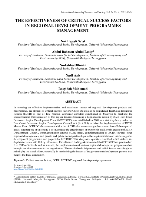 (PDF) The Effectiveness of Critical Success Factors in Regional ...