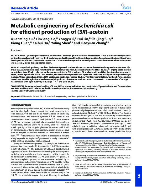 (PDF) Metabolic engineering of Escherichia coli for enhanced production ...