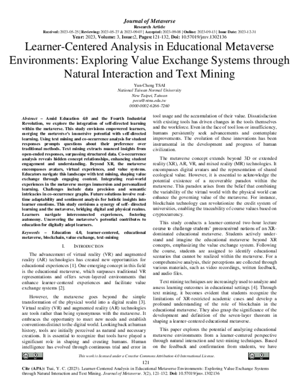 (PDF) Learner-Centered Analysis in Educational Metaverse Environments ...