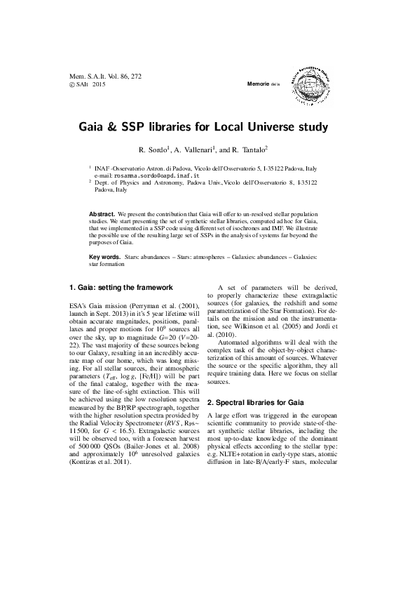 (PDF) Gaia & SSP libraries for Local Universe study