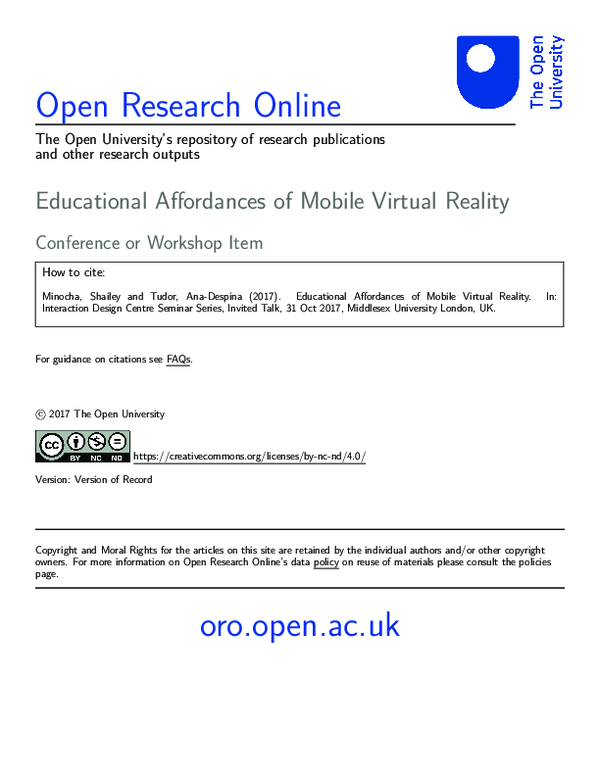 (PDF) Educational Affordances of Mobile Virtual Reality