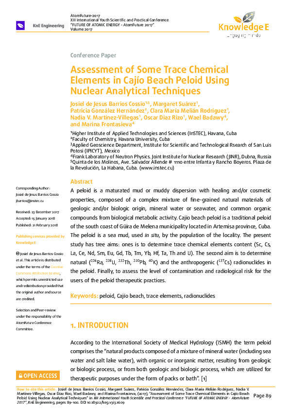 (PDF) Assessment of Some Trace Chemical Elements in Cajío Beach Peloid ...