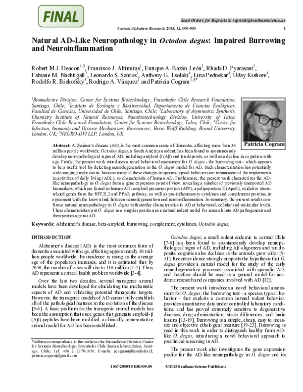 (PDF) Natural AD-Like Neuropathology in Octodon degus: Impaired ...