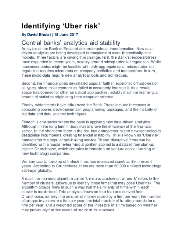 (PDF) Identifying 'Uber Risk:' Central Banks' Analytics Aid Stability