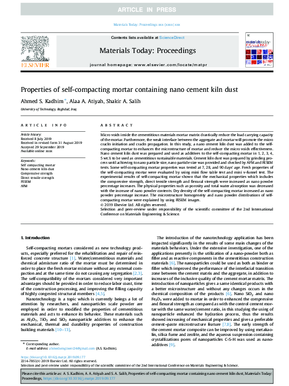 (PDF) Properties of self-compacting mortar containing nano cement kiln dust