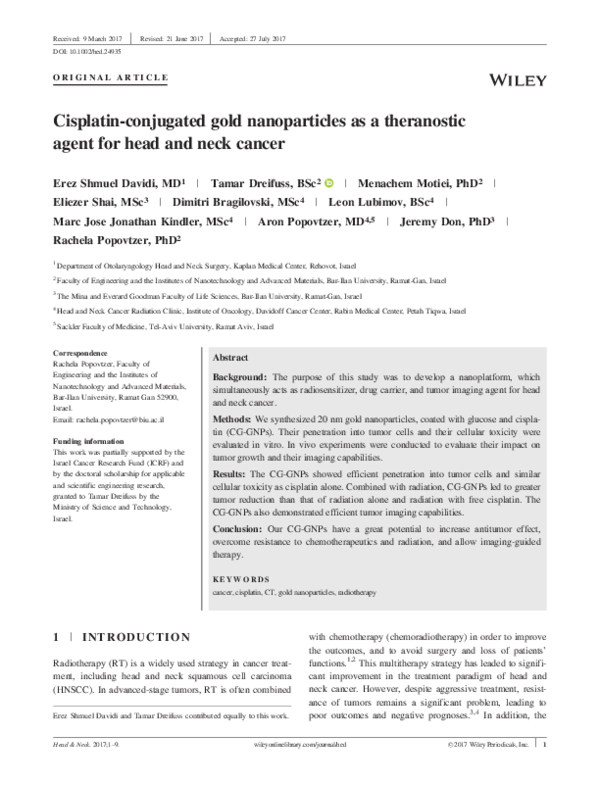 (PDF) Cisplatin-conjugated gold nanoparticles as a theranostic agent ...