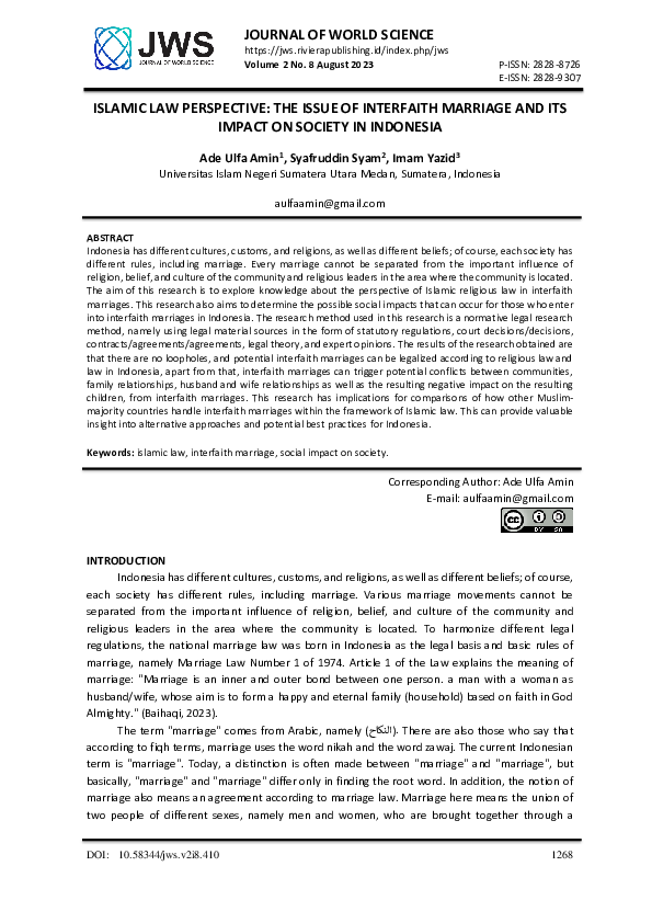 (PDF) Islamic Law Perspective: The Issue of Interfaith Marriage and its ...