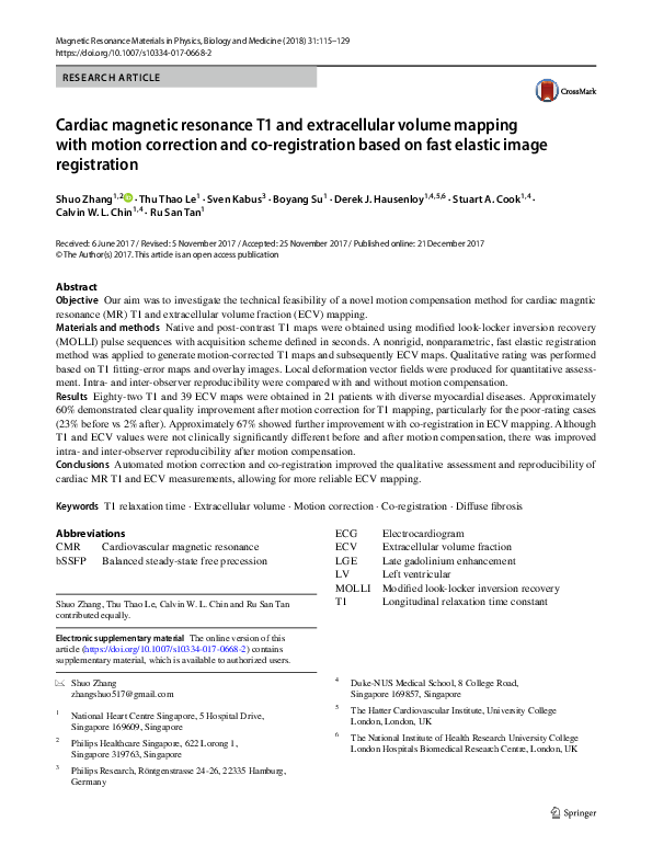 (PDF) Cardiac magnetic resonance T1 and extracellular volume mapping ...