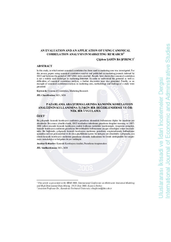 (PDF) An Evaluation and an Application of Using Canonical Correlation ...