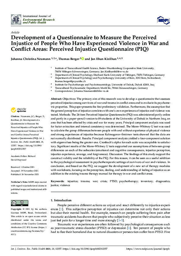 (PDF) Development of a Questionnaire to Measure the Perceived Injustice ...