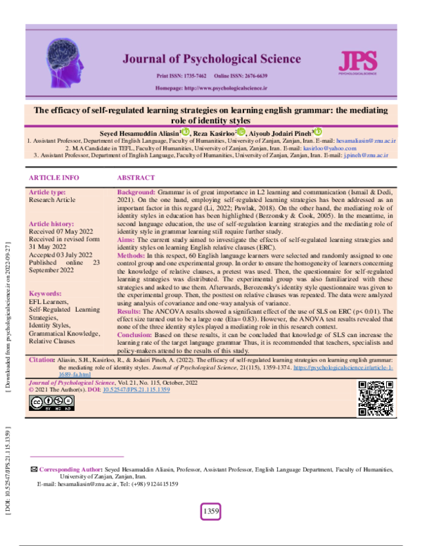 (PDF) The efficacy of self-regulated learning strategies on learning ...