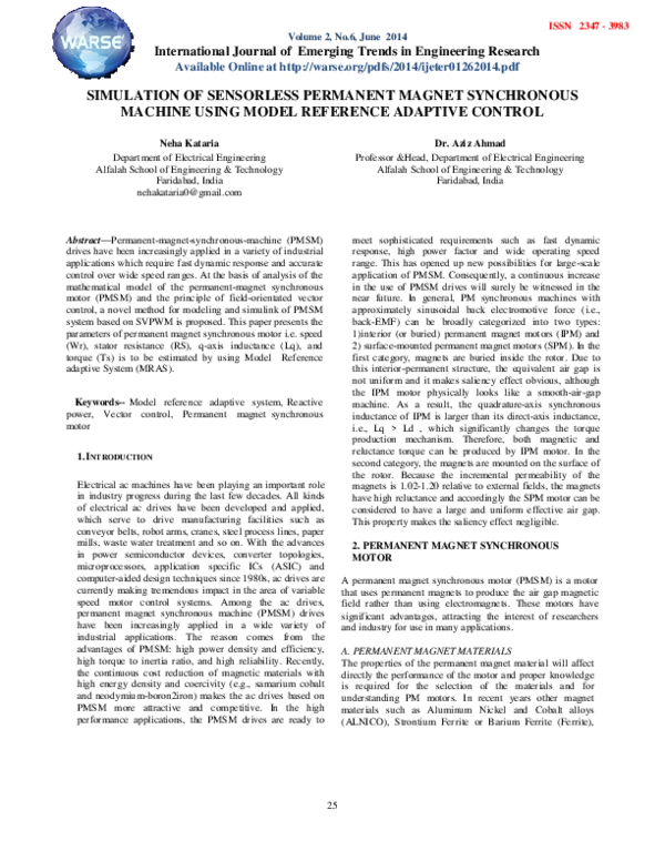 (PDF) Simulation of Sensorless Permanent Magnet Synchronous Machine ...