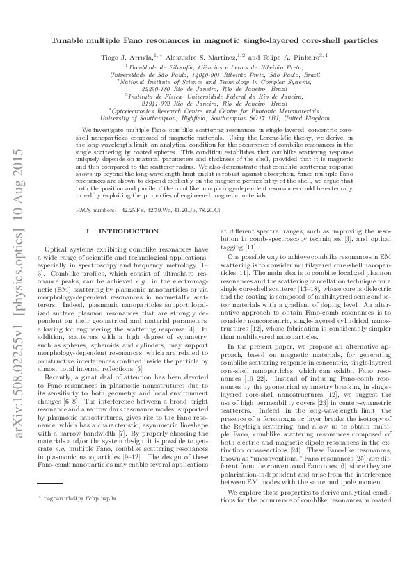 (PDF) Tunable multiple Fano resonances in magnetic single-layered core ...