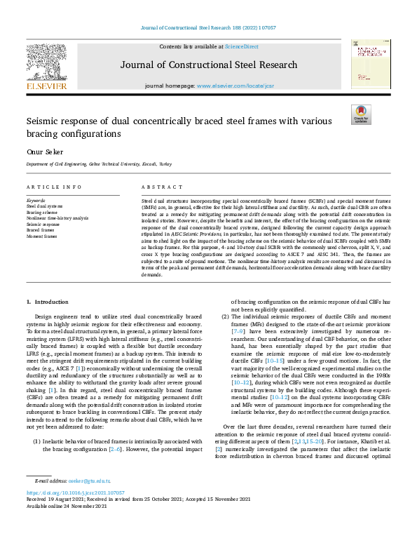(PDF) Seismic response of dual concentrically braced steel frames with ...