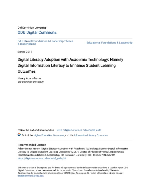 (PDF) Digital Literacy Adoption with Academic Technology Namely Digital ...