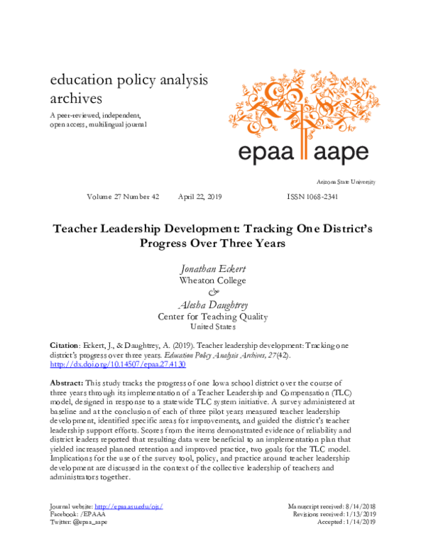 (PDF) Teacher leadership development Tracking one district’s progress