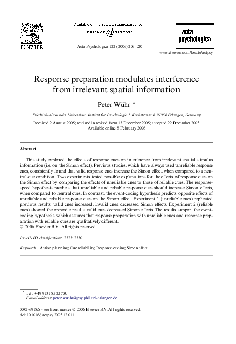 (PDF) Response preparation modulates interference from irrelevant ...