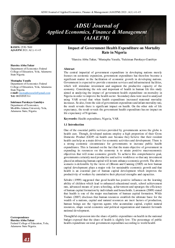(PDF) Impact of Government Health Expenditure on Mortality Rate in Nigeria