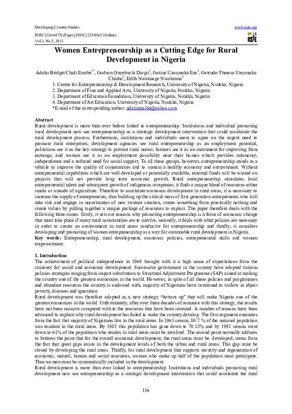 (PDF) Women Entrepreneurship as a Cutting Edge for Rural Development in ...