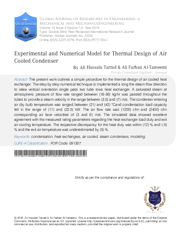 (PDF) Experimental and Numerical Model for Thermal Design of Air Cooled ...