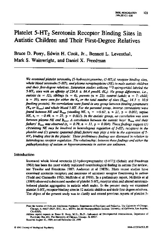 (PDF) Platelet 5-HT2 serotonin receptor binding sites in autistic ...