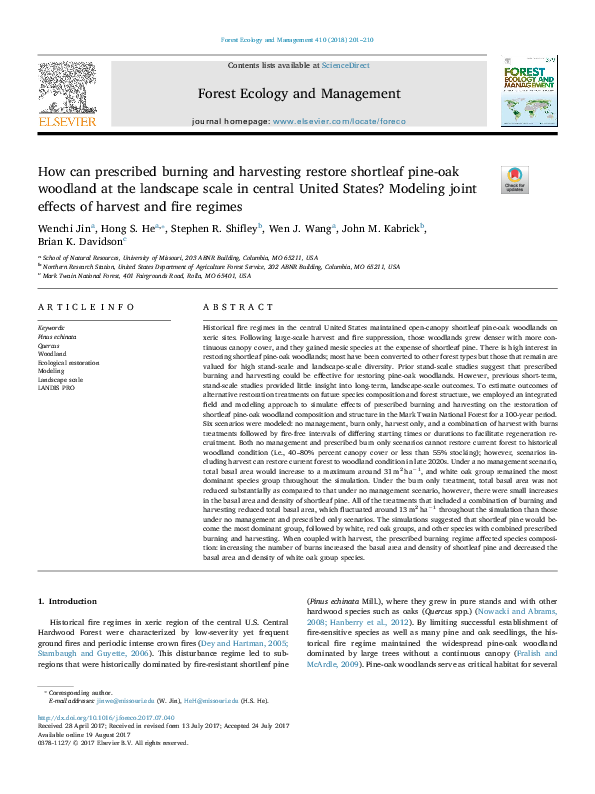 Pdf How Can Prescribed Burning And Harvesting Restore Shortleaf Pine