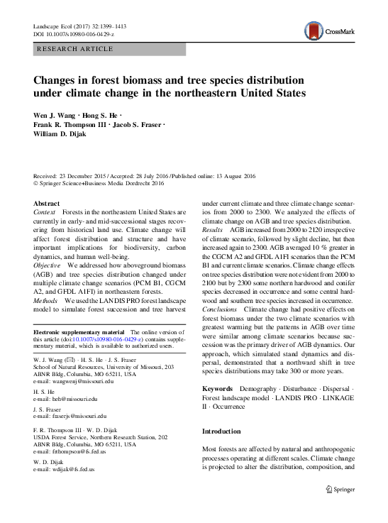(PDF) Changes in forest biomass and tree species distribution under ...