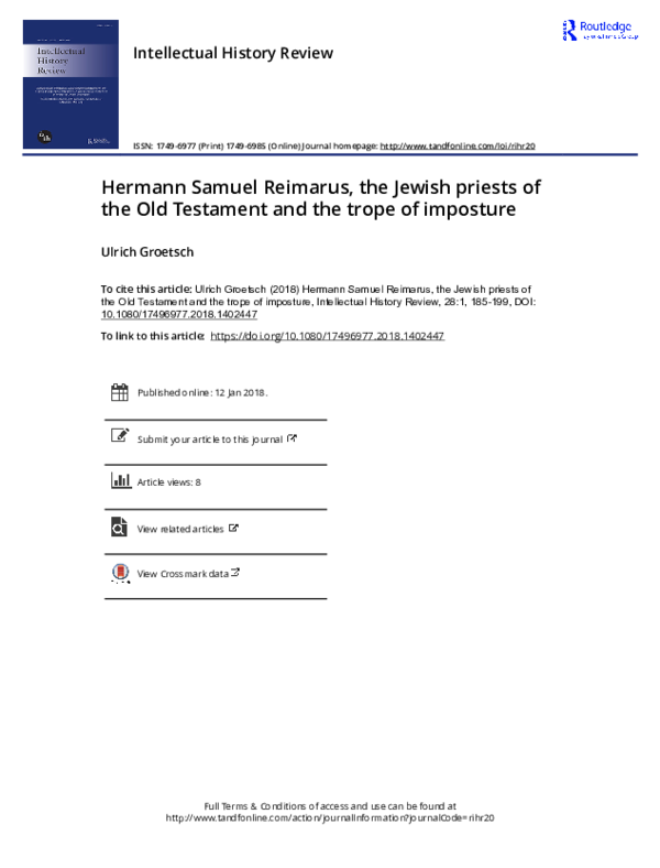 (PDF) Hermann Samuel Reimarus, the Jewish priests of the Old Testament ...