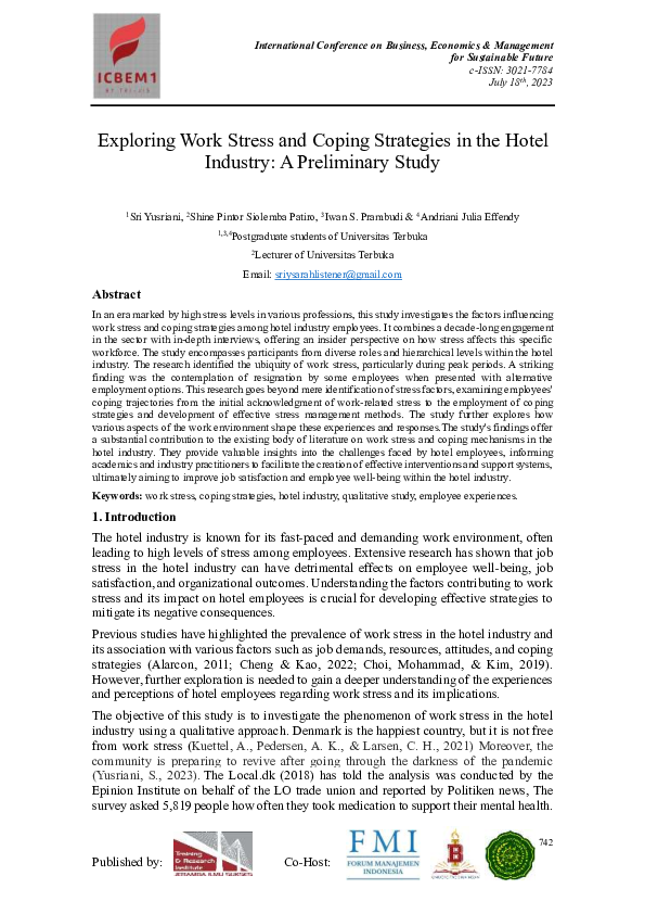 (PDF) Exploring Work Stress and Coping Strategies in the Hotel Industry ...