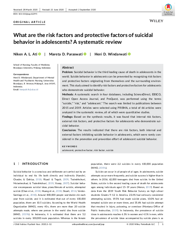 (PDF) What are the risk factors and protective factors of suicidal ...
