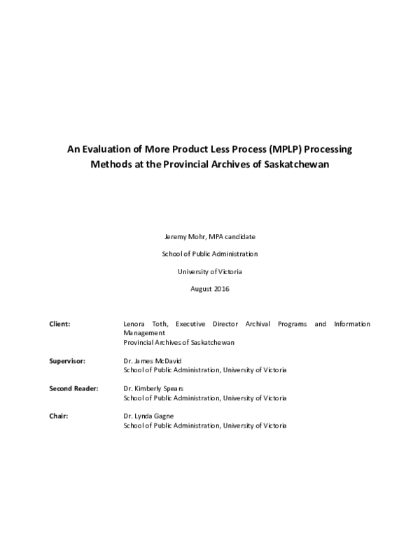 (PDF) An evaluation of More Product Less Process (MPLP) processing ...