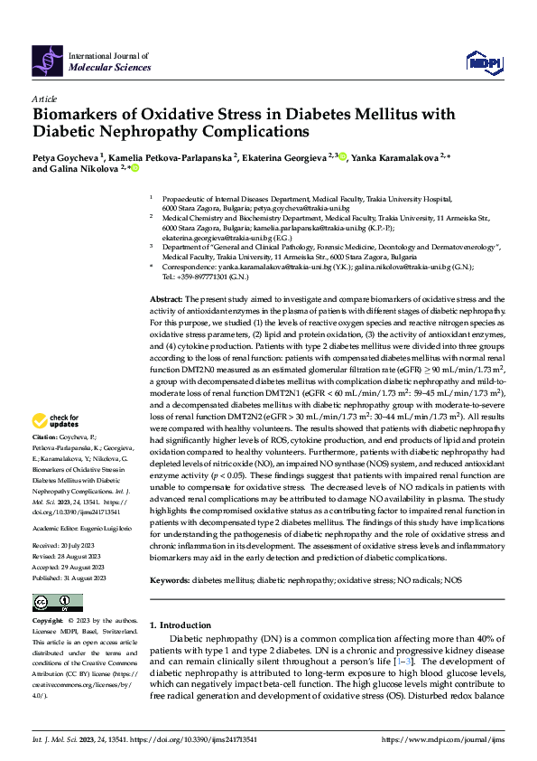 (PDF) Biomarkers of Oxidative Stress in Diabetes Mellitus with Diabetic ...