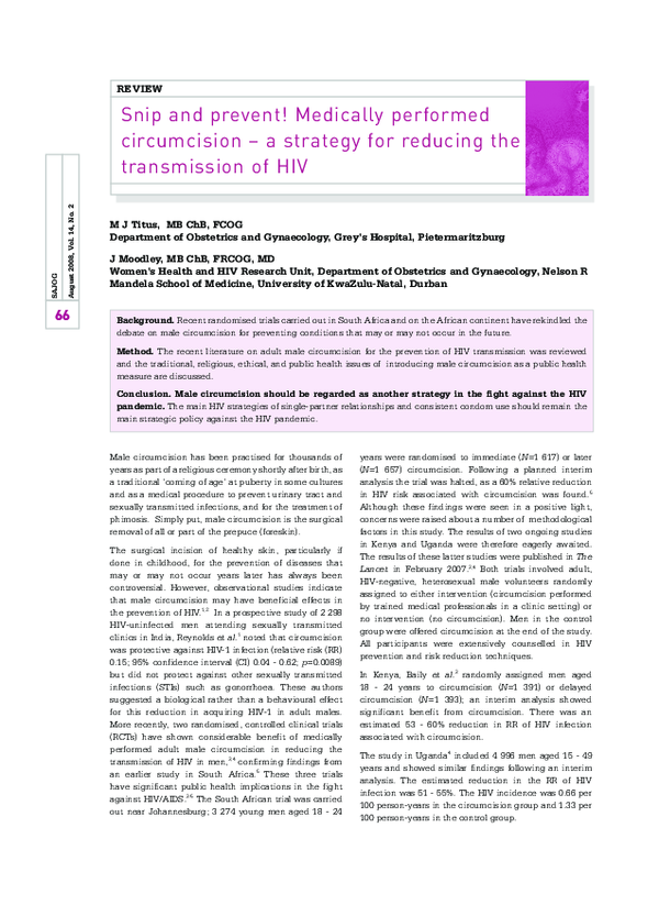 (PDF) Snip and prevent! Medically performed adult male circumcision: a ...