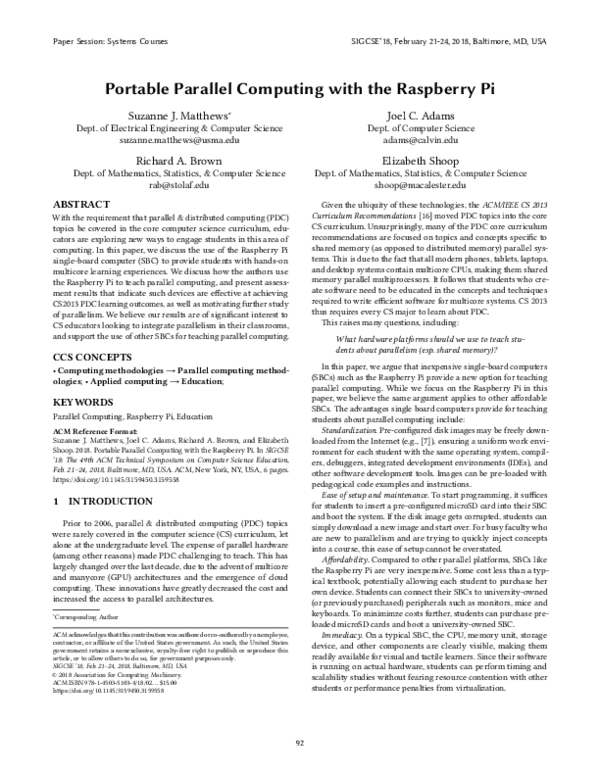 (PDF) Portable Parallel Computing with the Raspberry Pi