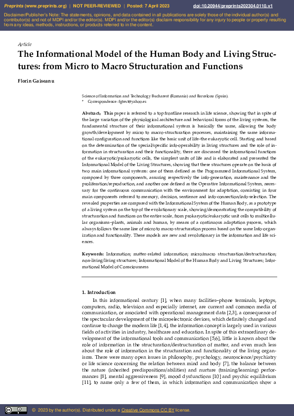 (PDF) The Informational Model of the Human Body and Living Structures ...