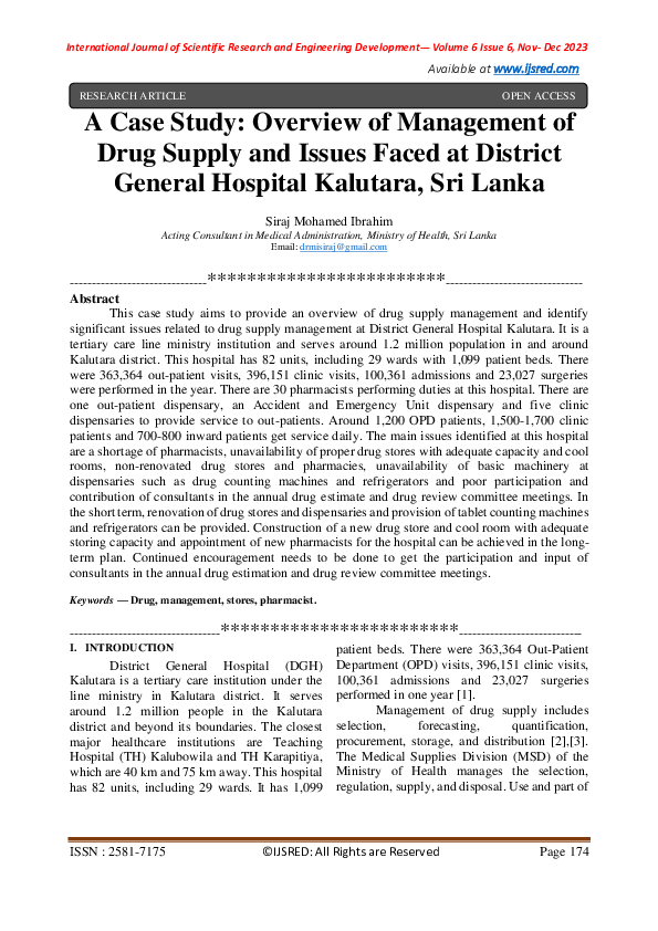 (PDF) A Case Study: Overview of Management of Drug Supply and Issues ...