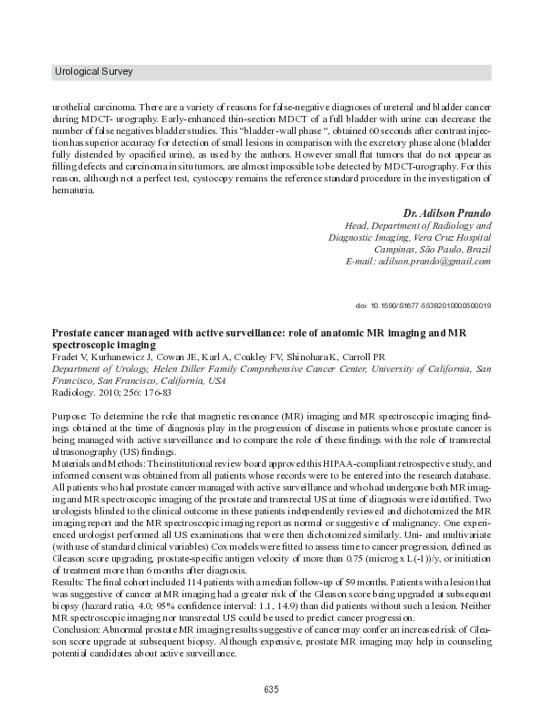(PDF) Prostate cancer managed with active surveillance: role of ...