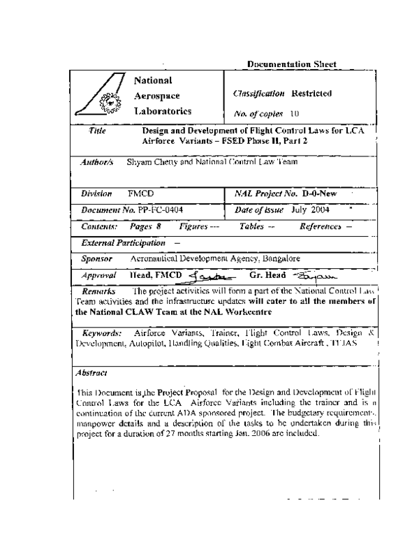 (PDF) Design and Development of Flight Control Laws for LCAAirforce ...