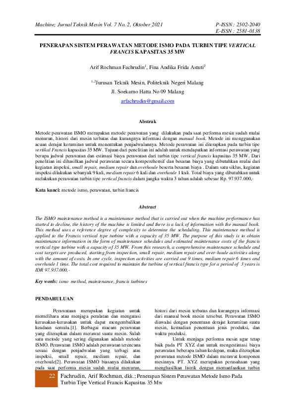 (PDF) Penerapan Sistem Perawatan Metode Ismo Pada Turbin Tipe Vertical ...