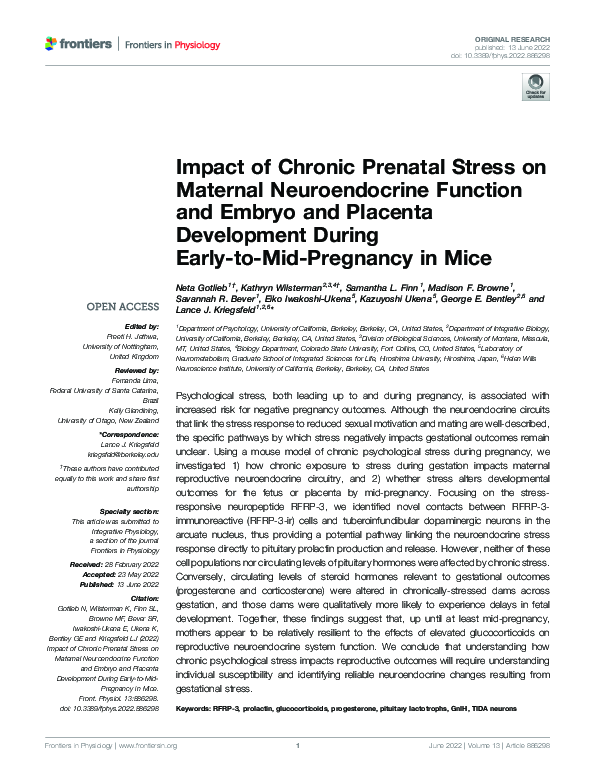 (PDF) Impact of Chronic Prenatal Stress on Maternal Neuroendocrine ...