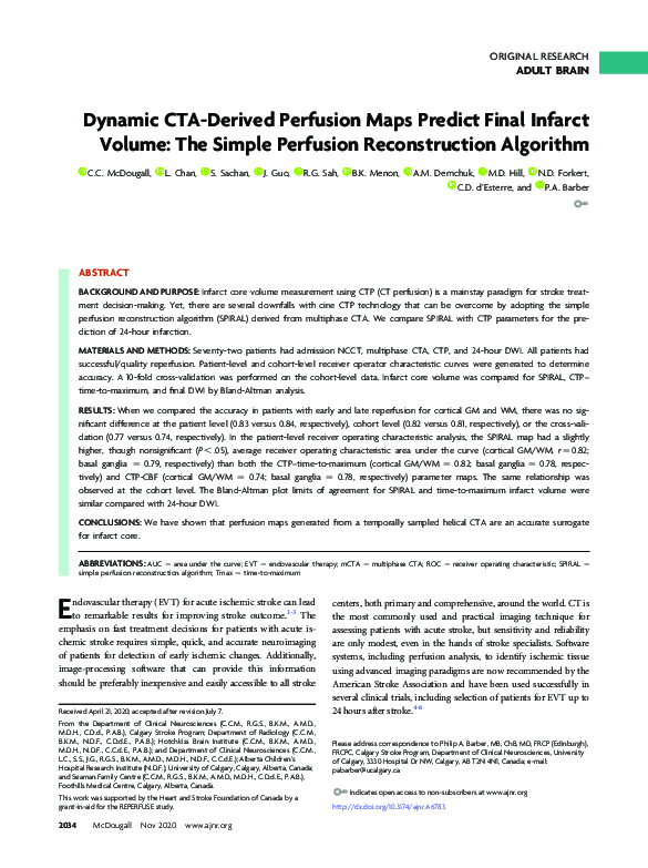 (PDF) Dynamic CTA-Derived Perfusion Maps Predict Final Infarct Volume ...