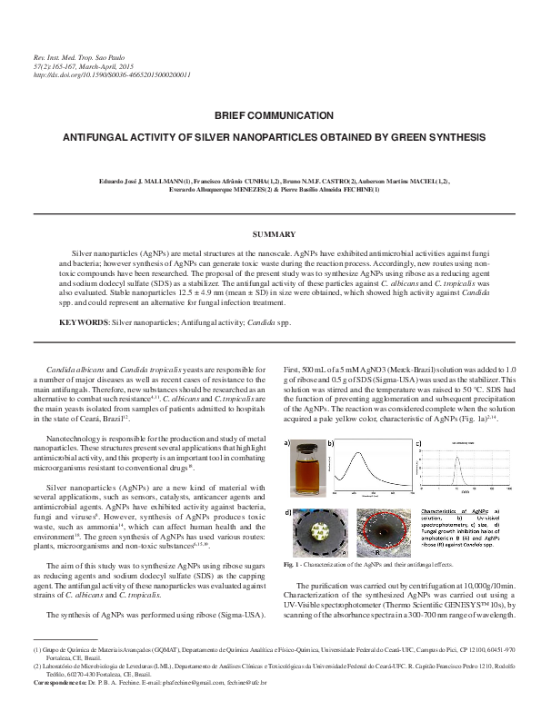 (PDF) Antifungal Activity of Silver Nanoparticles Obtained by Green ...