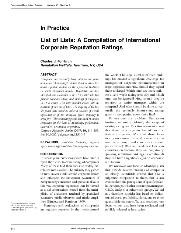(PDF) List of Lists: A Compilation of International Corporate ...