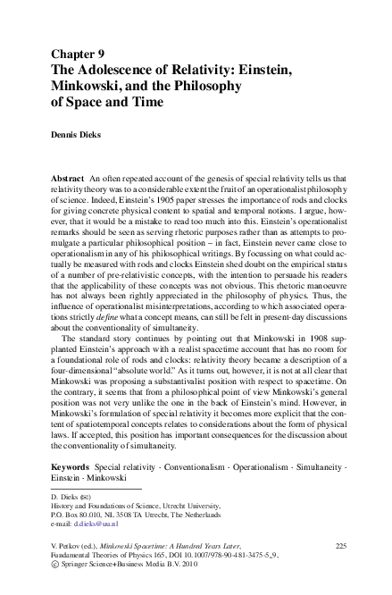 Pdf The Adolescence Of Relativity Einstein Minkowski And The