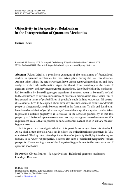 (PDF) Objectivity in Perspective: Relationism in the Interpretation of ...