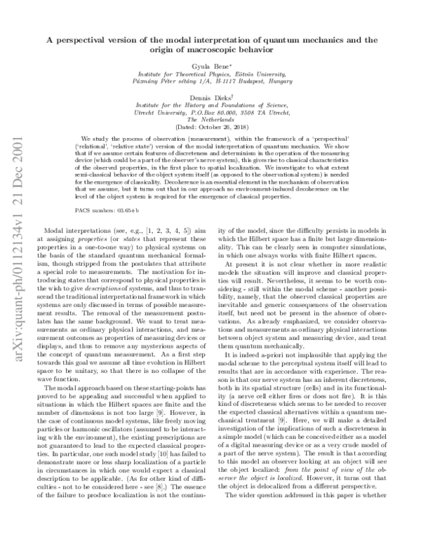(PDF) A perspectival version of the modal interpretation of quantum ...