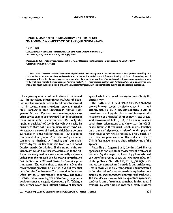 (PDF) Resolution of the measurement problem through decoherence of the ...