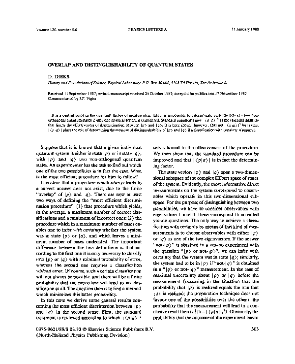 (PDF) Overlap and distinguishability of quantum states