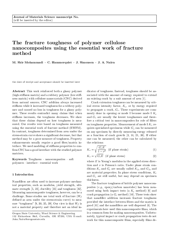 (PDF) The fracture toughness of polymer cellulose nanocomposites using ...