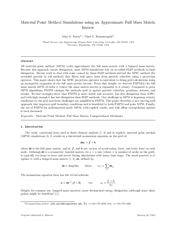 (PDF) Material point method simulations using an approximate full mass ...